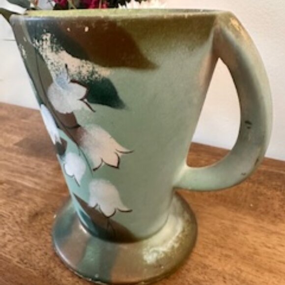Vintage Hand Painted Pottery Pitcher England Lily of the Valley Green Brown 1950 - Picture 5 of 8